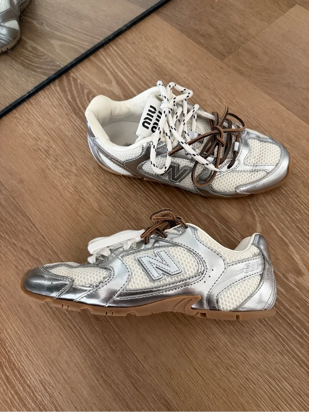 Miu Miu x New Balancs Silver and White Mesh Sneakers